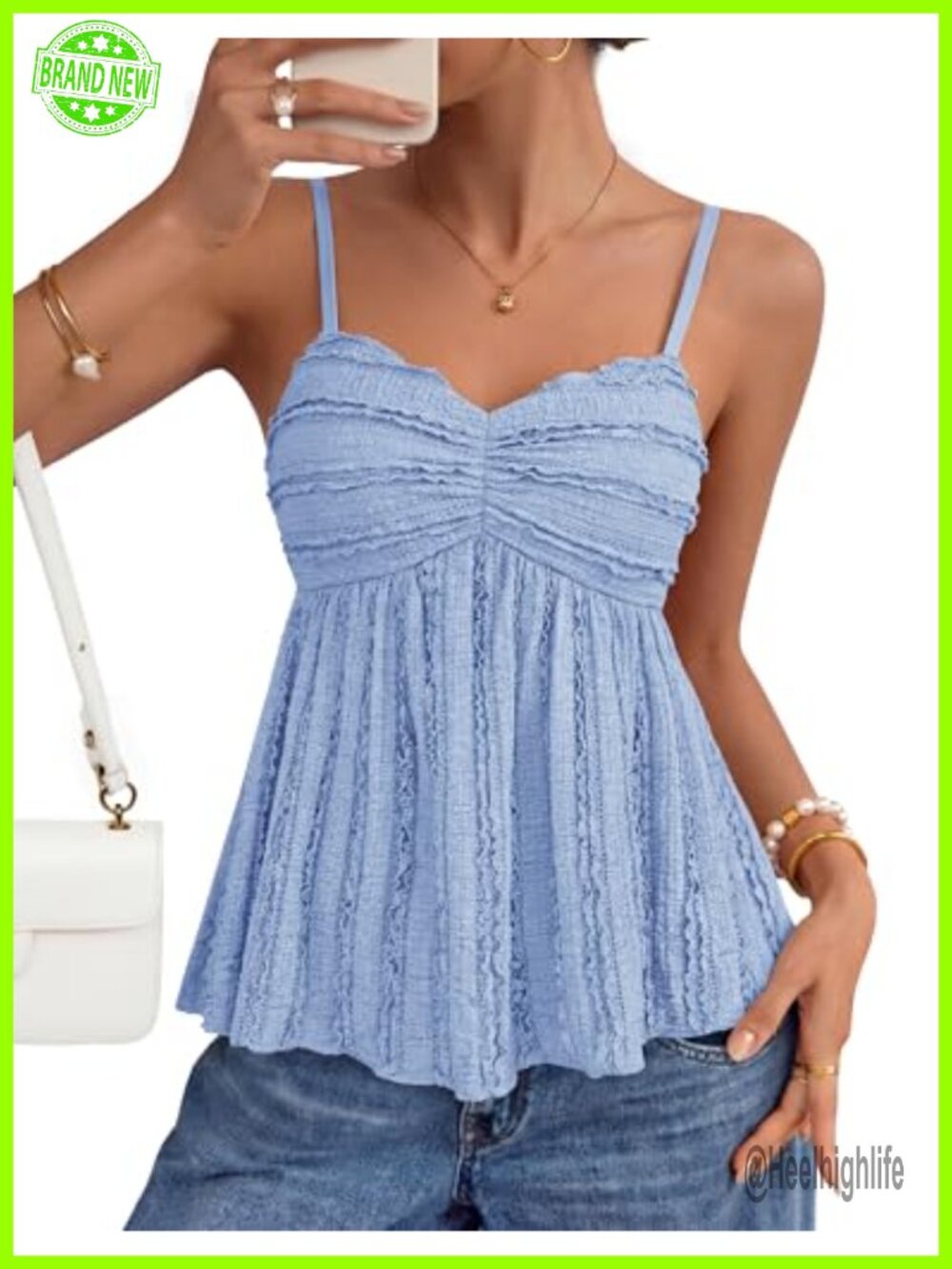Double Lined Lace Tank Top Lightweight Mesh Sleeveless V-Neck Going Out Top